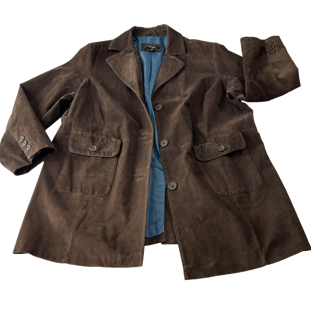 Style & Co. Coat Womens 22W Brown Suede Leather Overcoat Button Tailored Pockets
